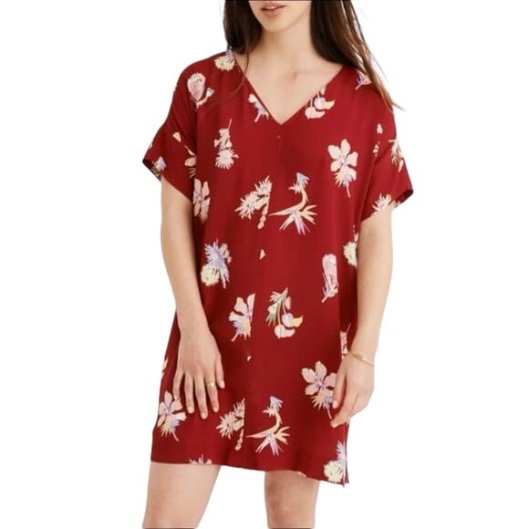 Madewell Novel Mini Shift Dress in Bird of Paradise Red Size Small - Picture 1 of 6